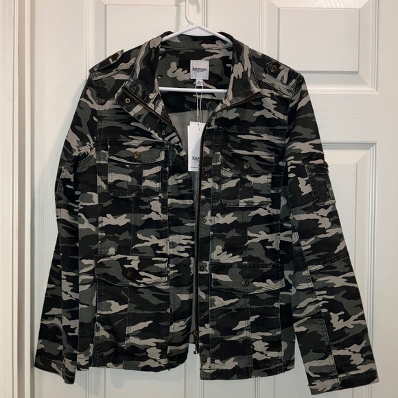 Kensie Jackets & Blazers - Kensie Camo Green Gray Black Utility Jacket Size L Military Cargo Style New